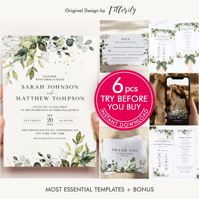 Printable Wedding Invitation Set Template Download Wedding - Etsy