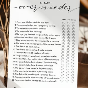 Over or Under Baby Shower Game Printable Baby Shower Game Template ...