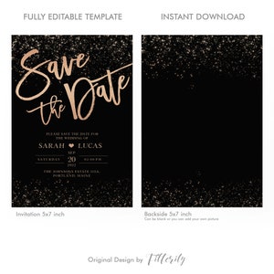 Save the Date Invitation, Rose Gold Save The Date Invitation Template, Instant Download, Save The Date Postcards, Gold Wedding Invitation image 2