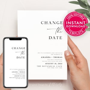 Changez la date, Réservez la date, Changez le modèle de date, Cartes Réservez la date, Réservez la date, Carte postale Save The Date, Téléchargement numérique
