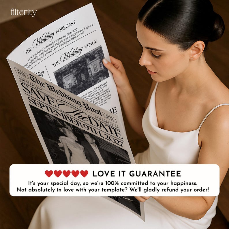Save The Date Newspaper Template Canva, Wedding Save The Date, Announcement Photoshoot Newspaper, The Wedding Post News Paper Template image 9