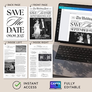 Save The Date Newspaper Template Canva, Wedding Save The Date, Announcement Photoshoot Newspaper, The Wedding Post News Paper Template image 5