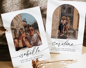 Photo Will You Be My Bridesmaid Template, Arch Will You Be My Maid Of Honor, Bridesmaid Photo Proposal Card, Boho Maid of Honor Proposal