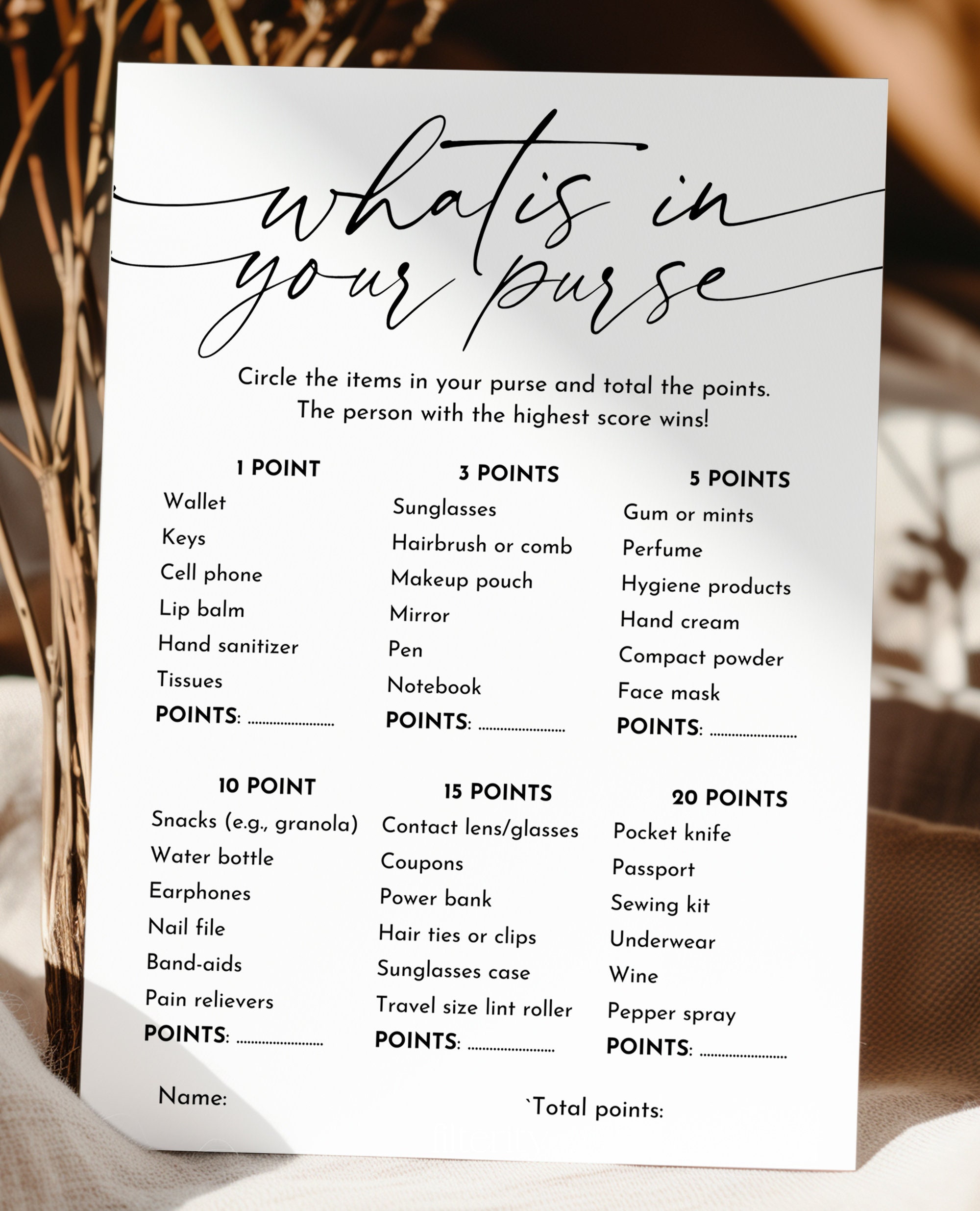 What's in Your Purse Game - Printable Baby Shower Games, Gender Neutral ...
