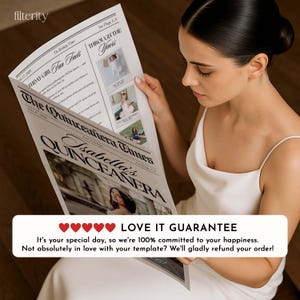 May include: A newspaper-style template titled "The Quincea&ntilde;era Times" with the name "Isabella's Quincea&ntilde;era" in large font. The newspaper includes photos and text. The image also includes the text "LOVE IT GUARANTEE".