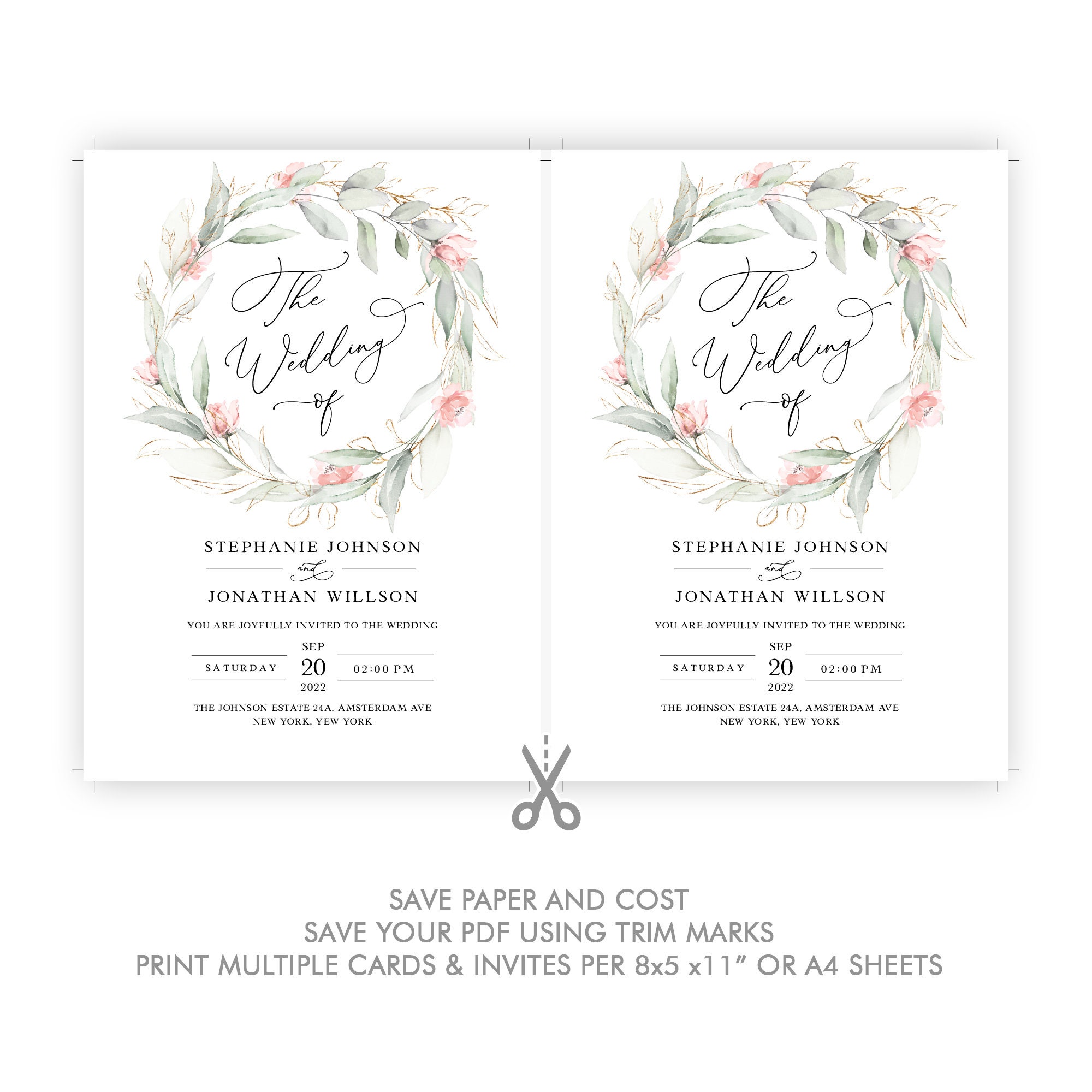 Printable Wedding Invitation Set Template Download Wedding | Etsy