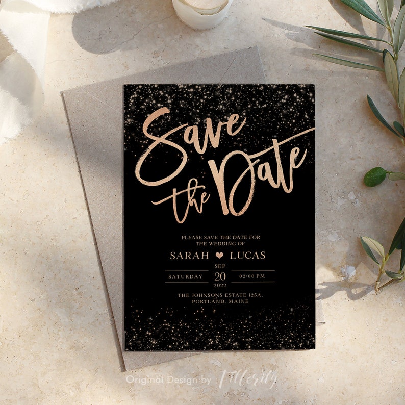 Save the Date Invitation, Rose Gold Save The Date Invitation Template, Instant Download, Save The Date Postcards, Gold Wedding Invitation image 4
