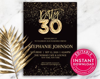 30th Birthday Party Invitations, Birthday Invitations, Birthday Invitation Template, Printable Birthday Invitation, Editable Invitation