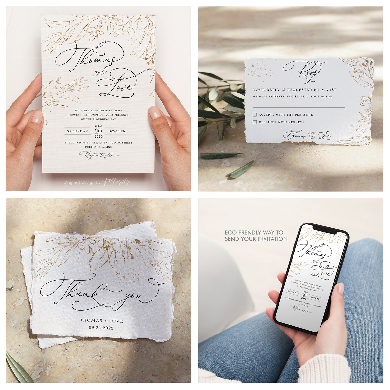 Gold Wedding Invitation Template Set Printable Download Incl. | Etsy