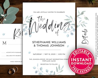 Wedding Invitation Set, Printable Wedding Invitation Set, Wedding Invitation Template Download, Wedding Invites, Wedding Printables