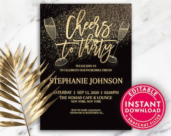 30th Birthday Party Invitations, Birthday Invitations, Birthday Invitation Template, Printable Birthday Invitation, Editable Invitation