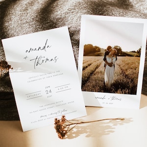 Minimalist Wedding Invitation Template with Photo, Editable Wedding Invite Download, Modern Minimal Wedding Invite, Photo Wedding Invitation