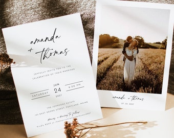 Minimalist Wedding Invitation Template with Photo, Editable Wedding Invite Download, Modern Minimal Wedding Invite, Photo Wedding Invitation