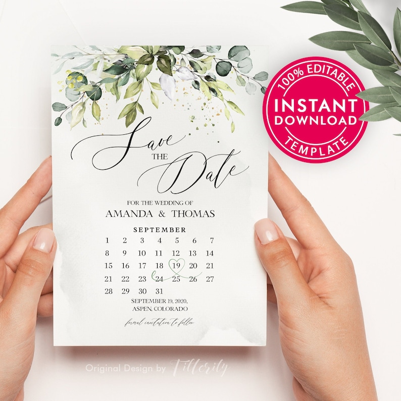 Save The Date Calendar Save The Date Template With Photo Etsy