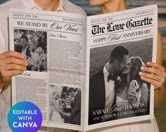 Gazeta na rocznicę ślubu, szablon gazety na pierwszą rocznicę ślubu, pierwsza rocznica ślubu dla pary, prezent dla męża, gazeta na sesję zdjęciową
