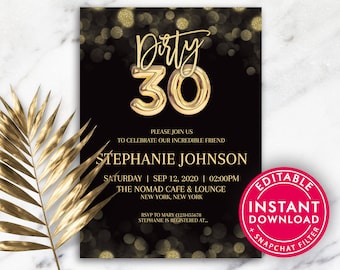 30th Birthday Party Invitations, Birthday Invitations, Birthday Invitation Template, Printable Birthday Invitation, Editable Invitation