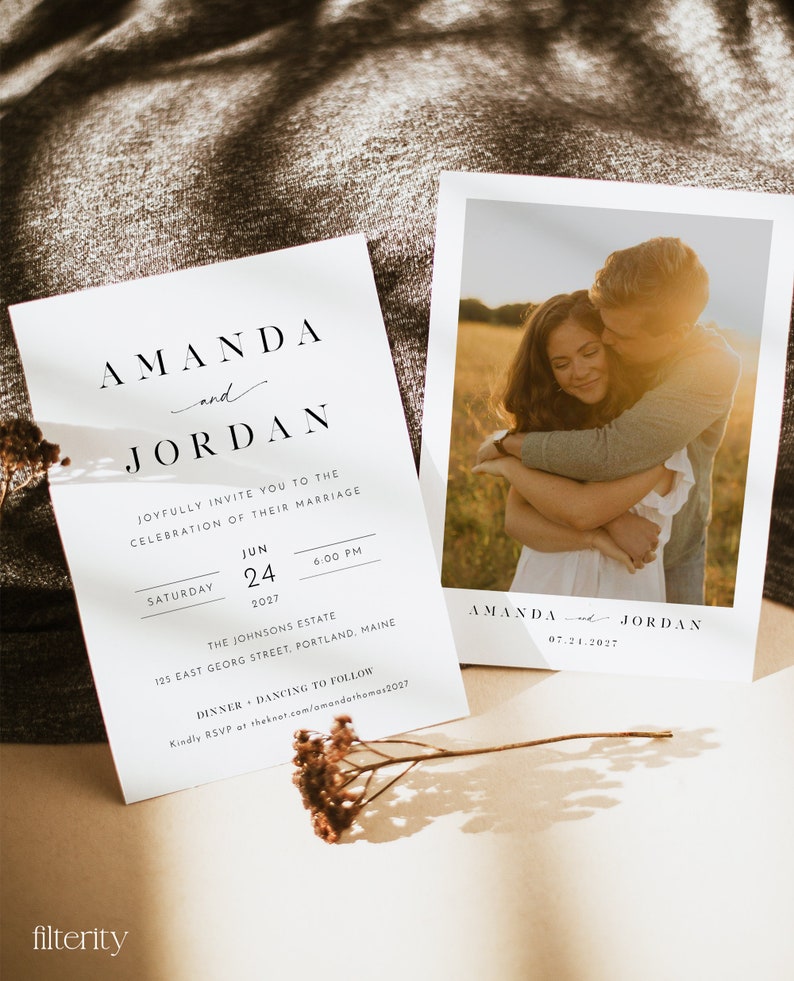 minimal wedding invitation template with photo