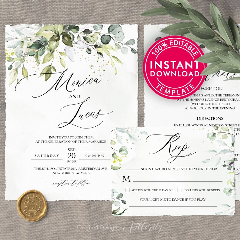 Printable Wedding Invitation Set Template Download Wedding - Etsy
