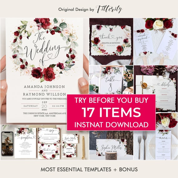 Printable Wedding Invitation Set Template Download Wedding | Etsy