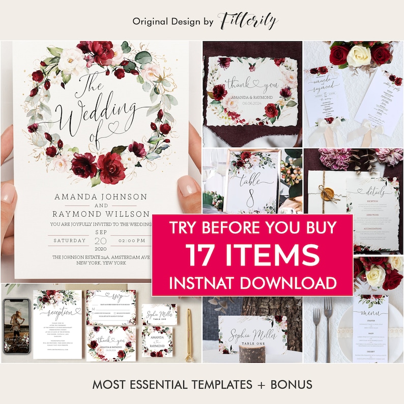 Printable Wedding Invitation Set Template Download Wedding | Etsy