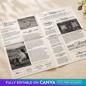 Save The Date Newspaper Template Canva, Wedding Save The Date, Announcement Photoshoot Newspaper, The Wedding Post News Paper Template image 3