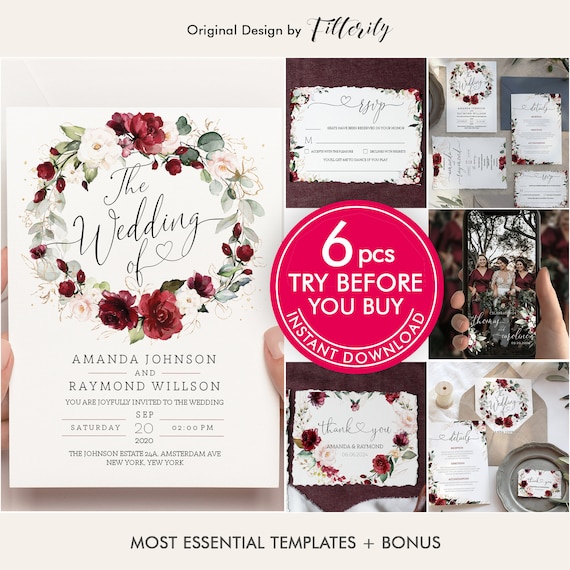 Printable Wedding Invitation Set Template Download Wedding | Etsy
