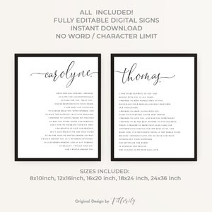 His and Hers Wedding Vows Wall Art Print Template Instant Download, Anniversary Gift, Wedding Gift, Matching Set of 2, 1st anniversary gift image 2