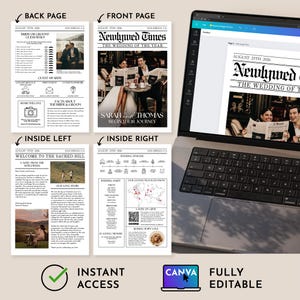 Wedding Newspaper Template with Photo, Wedding Newspaper Template, Wedding Program, Newlywed Times, Editable Newspaper Itinerary, Marriage image 5