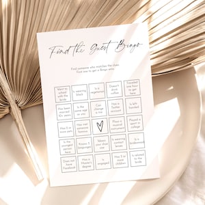 Find The Guest Bingo, Printable Bridal Bingo Game, Bridal Shower Game Template, Bridal Shower Game Instant Download, Bachelorette Party Game
