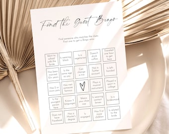 Vind de gastbingo, afdrukbaar bruidsbingospel, spelsjabloon vrijgezellenfeest, vrijgezellenfeest direct downloaden, vrijgezellenfeestspel