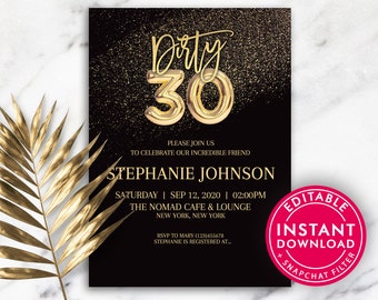 30th Birthday Party Invitations, Birthday Invitations, Birthday Invitation Template, Printable Birthday Invitation, Editable Invitation