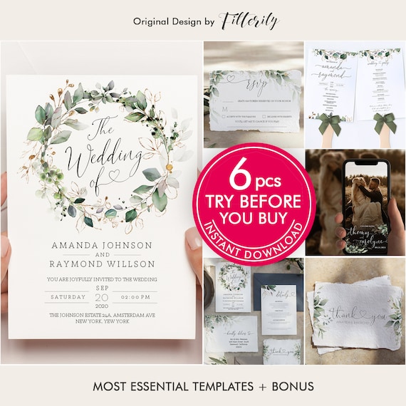 Wedding Invitation Template Download, Wedding Invitations, Wedding Template, Printable Wedding Invitation, Wedding Invites, Wedding Menu