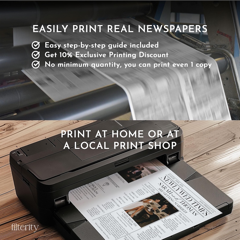 Folded Wedding Newspaper Template with Photo, Minimalist Wedding Newspaper Template, Wedding Program, Newlywed Times, Editable Newspaper image 9