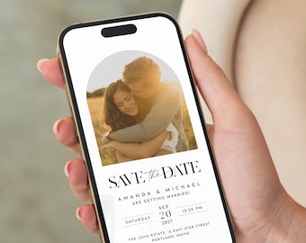 Digital Save The Date Template, Electronic Save The Date with Photo, Minimalist Save The Date, Digital Invite, Arch Save The Date Template