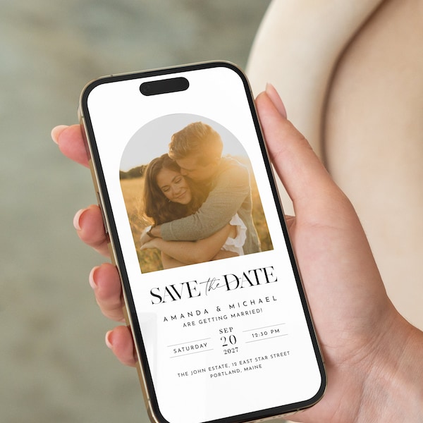 Digital Save The Date Template, Electronic Save The Date with Photo, Minimalist Save The Date, Digital Invite, Arch Save The Date Template