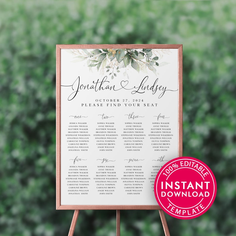 Wedding Seating Chart Template Printable Seating Chart Etsy
