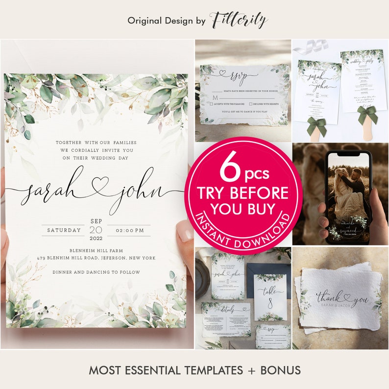 Printable Wedding Invitation Set Template Download Wedding - Etsy
