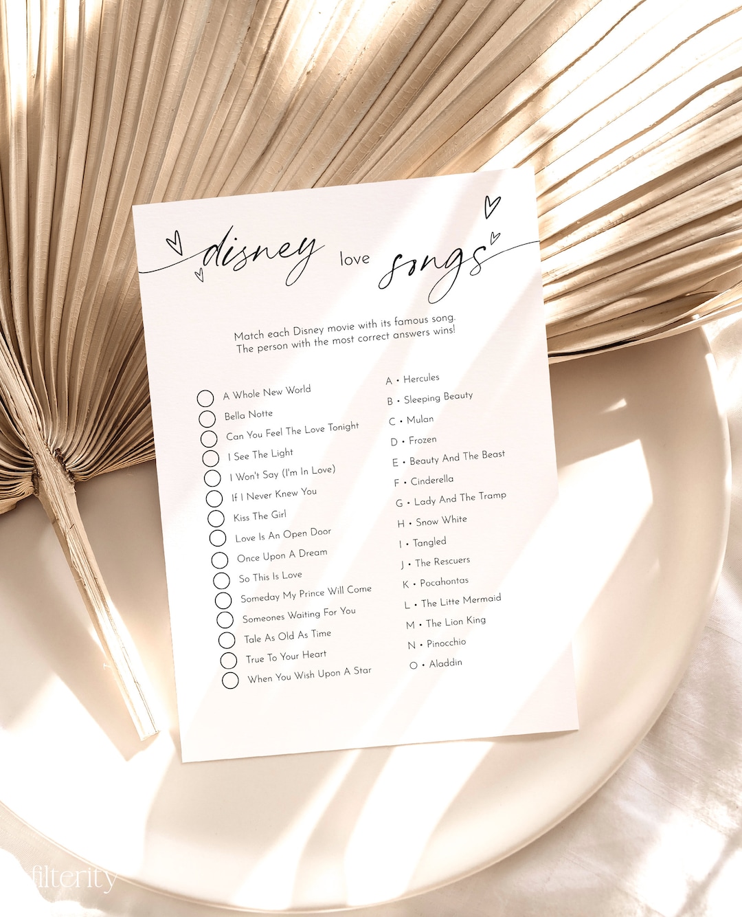 Love Songs Bridal Shower Game, Printable Bachelorette Party Game