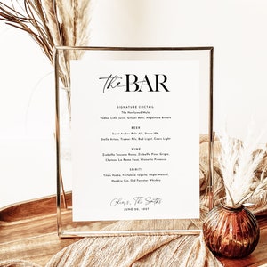 Wedding Bar Menu Template, Modern Wedding Drink Sign, Minimalist Drink Menu Sign, Wedding Signature Drink Sign, Editable Bar Menu Template