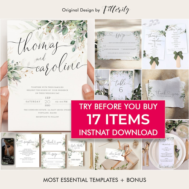 Printable Wedding Invitation Set Template Download Wedding - Etsy