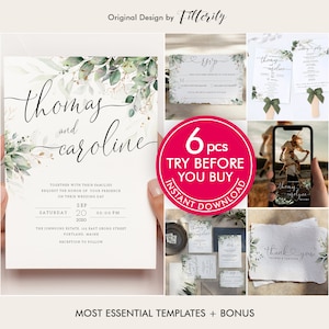 Descarga de plantilla de invitación de boda, conjunto de invitación de boda imprimible, plantilla de boda, plantilla de invitación de boda, suite de invitación de boda