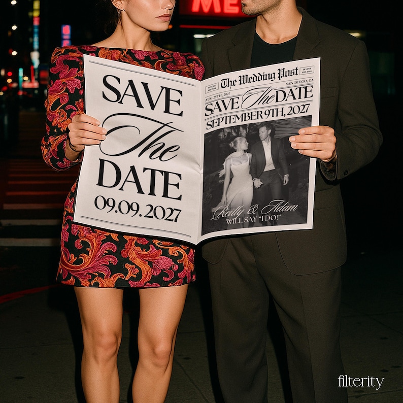 Save The Date Newspaper Template Canva, Wedding Save The Date, Announcement Photoshoot Newspaper, The Wedding Post News Paper Template image 4