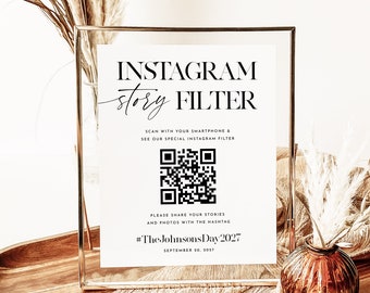 Szablon znaku kodu QR dla historii na Instagramie na ślub, znak kodu QR Share The Love, znak Oh Snap, znak Instagram, znak stołu ze zdjęciem gościa