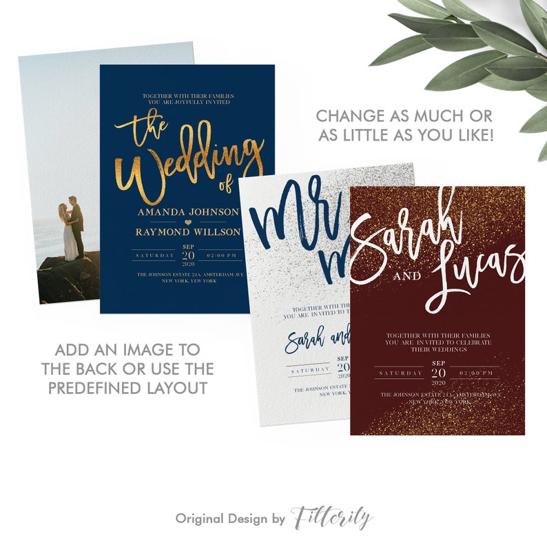 Gold Wedding Invitation Template Bundle, RSVP, Menu (Digital Download) image 3