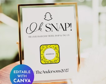 Kod QR dla soczewek Snapchat, znak filtra Snapchat, znak kodu QR Snapchat, kod QR Oh Snap, cyfrowy szablon do pobrania i edycji
