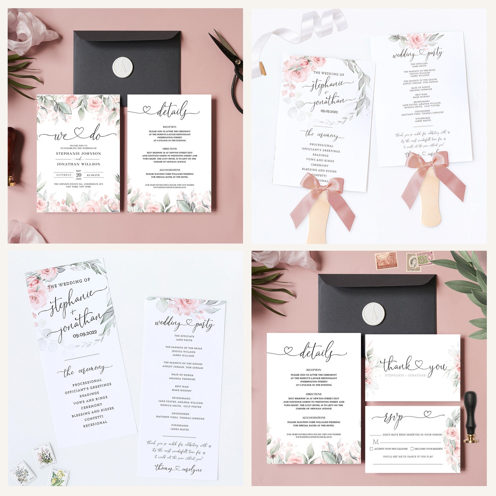 Printable Wedding Invitation Set Template Download, Wedding Invitations ...