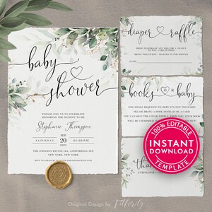 Baby Shower Invitation, Baby Girl Shower Invite, Baby Shower Invitation Girl, Diaper Raffle, Instant Download, Baby Shower Thank You Cards