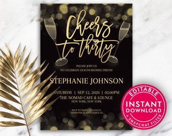 30th Birthday Party Invitations, Birthday Invitations, Birthday Invitation Template, Printable Birthday Invitation, Editable Invitation