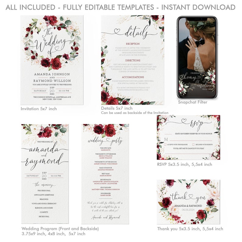 Printable Wedding Invitation Set Template Download Wedding | Etsy