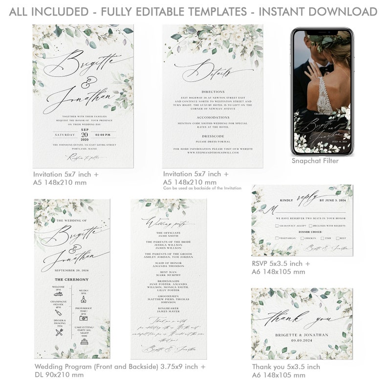 Printable Wedding Invitation Set Template Download Wedding | Etsy
